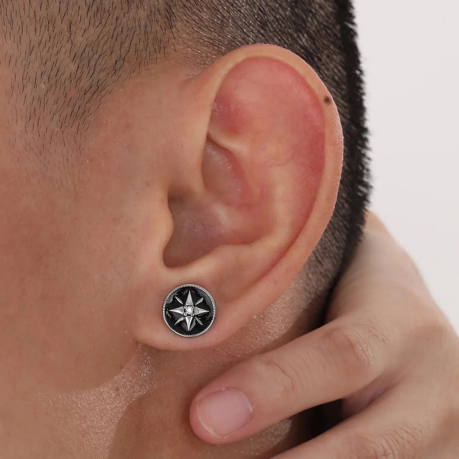 Men's Compass Stud Earrings Nautical Compass Rose