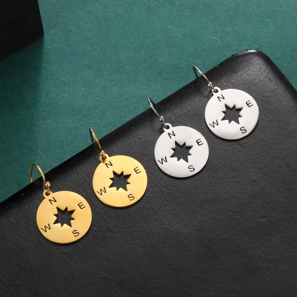 Compass Dangle Earrings Compass Wind Rose Women silver