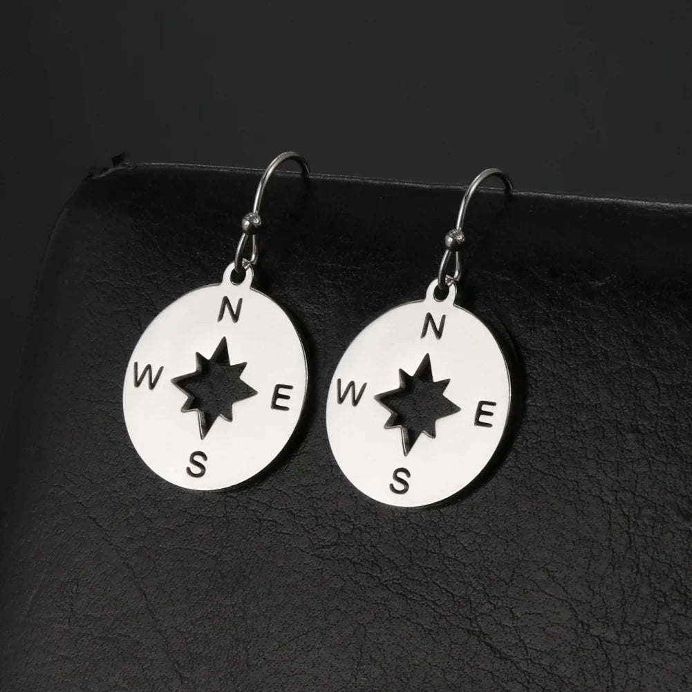 Compass Dangle Earrings Compass Wind Rose Women silver