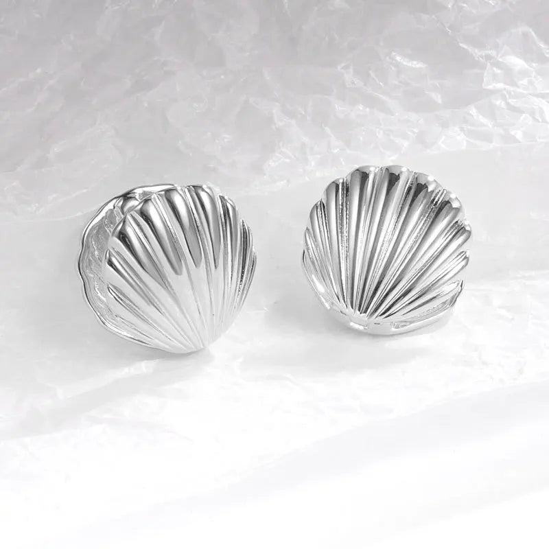 Scallop Shell Earrings Silver