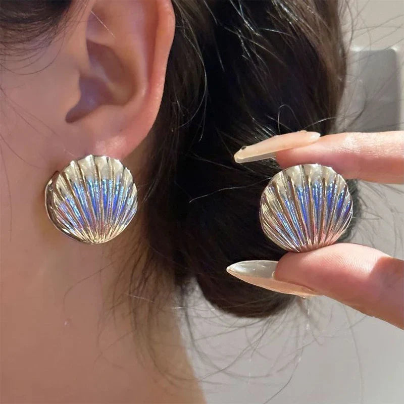 Scallop Shell Earrings Silver