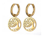 Tree of Life Dangle Hoop Earrings gold