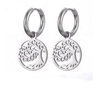 Tree of Life Dangle Hoop Earrings silver