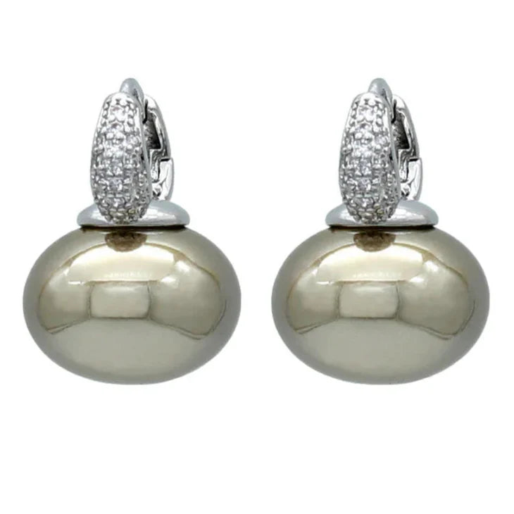 Hoop Earrings with Blue Pearl and Zircon in Silver and Beige