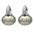 Hoop Earrings with Blue Pearl and Zircon in Silver and Beige