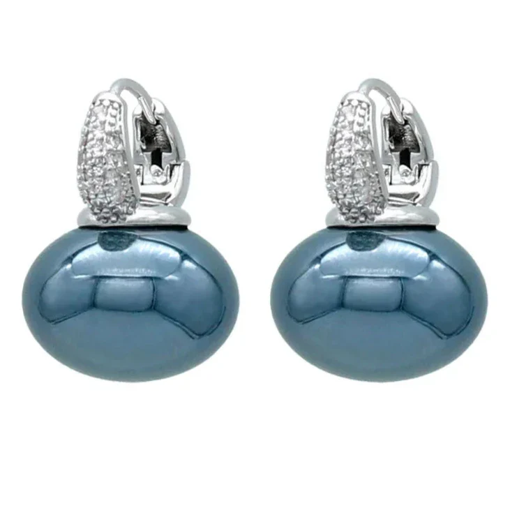Hoop Earrings with Blue Pearl and Zircon in Silver and Blue
