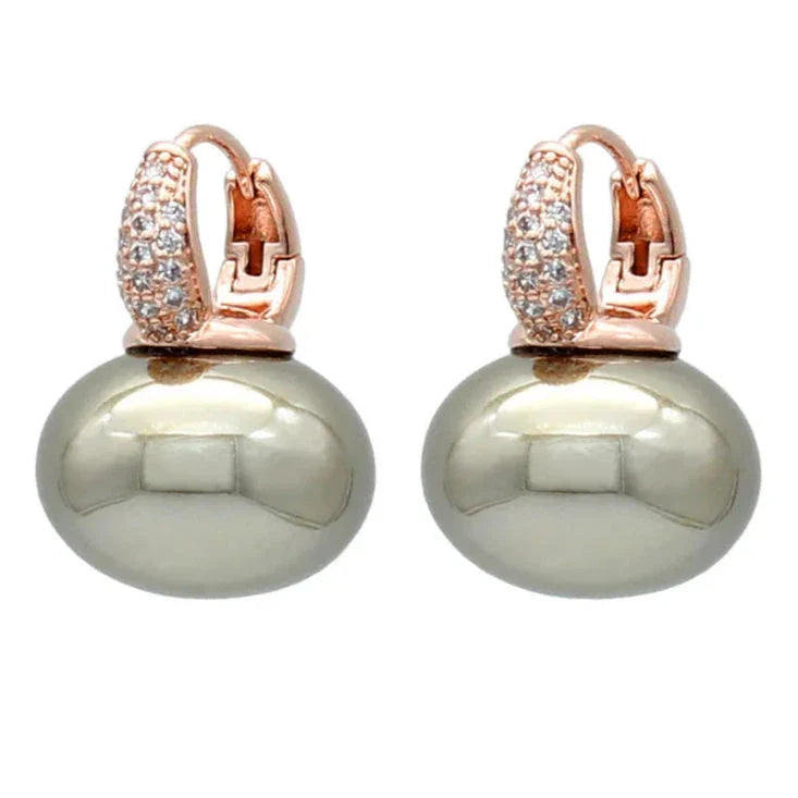 Hoop Earrings with Blue Pearl and Zircon in Gold and Beige