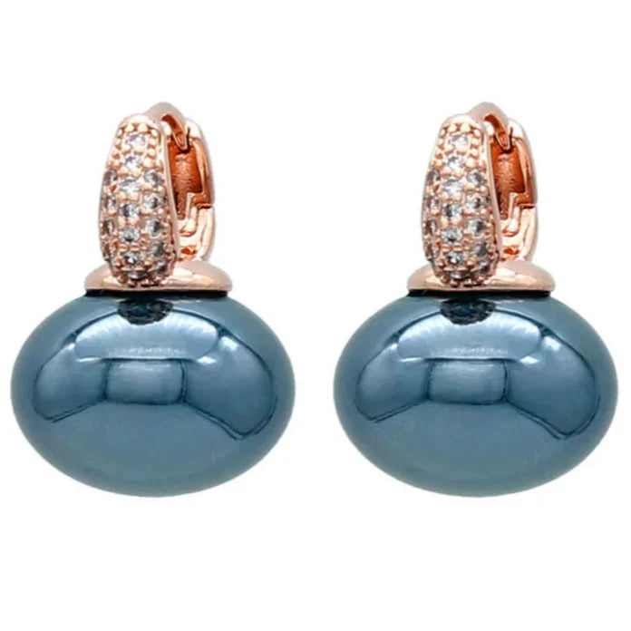 Hoop Earrings with Blue Pearl and Zircon in Gold and Blue