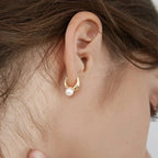 Retro-Style Hoop Earrings with Pearl
