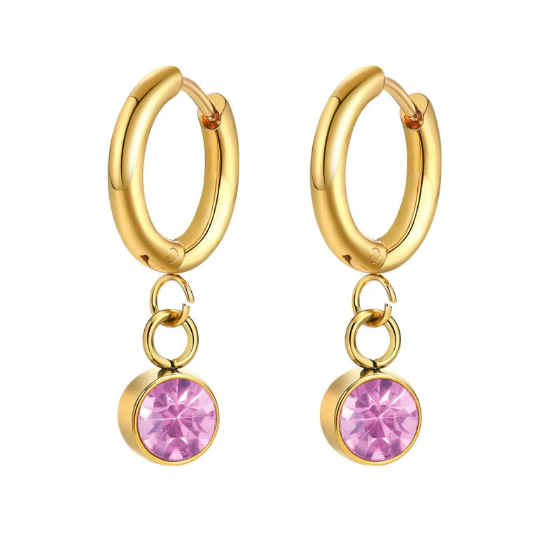 Hoop Earrings with Zircon Birthstone