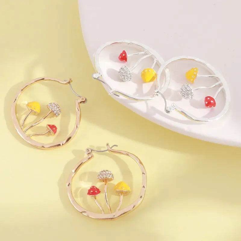 Gold Mushroom Hoop Earrings