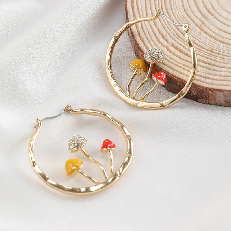 Gold Mushroom Hoop Earrings