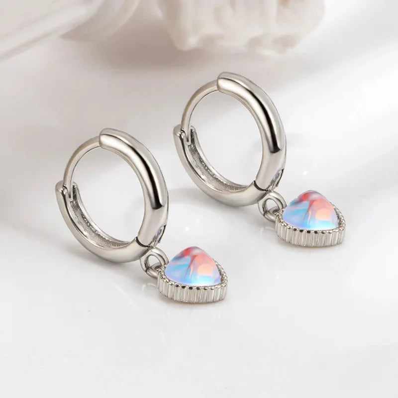 Moonstone Heart Hoop Earrings