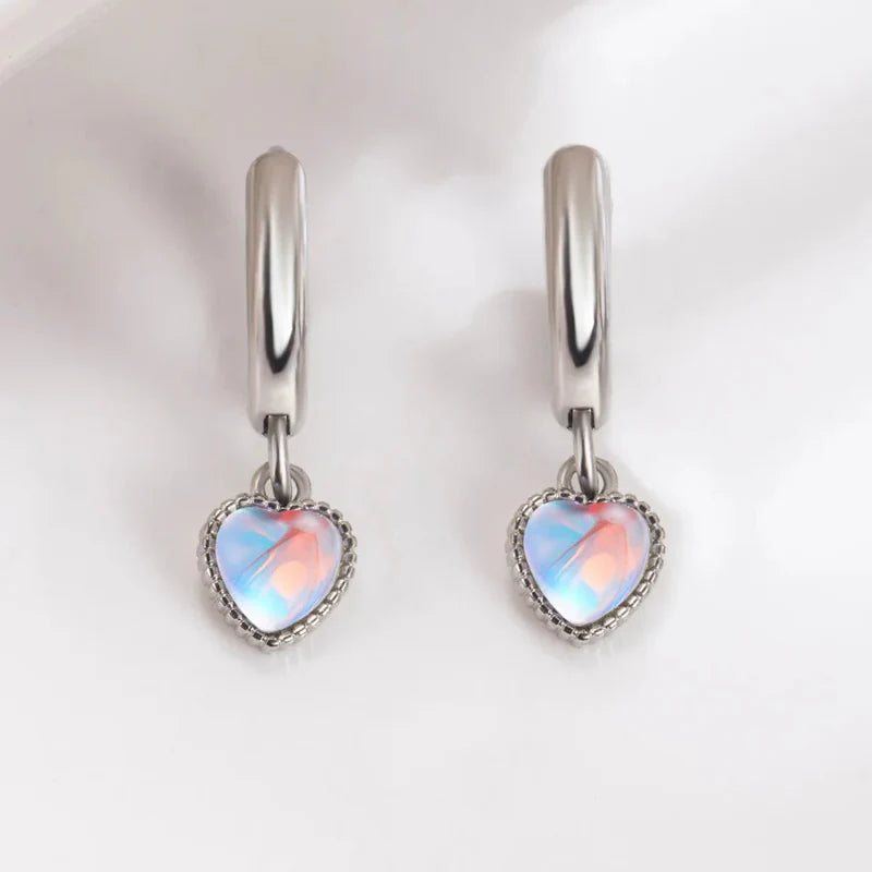 Moonstone Heart Hoop Earrings