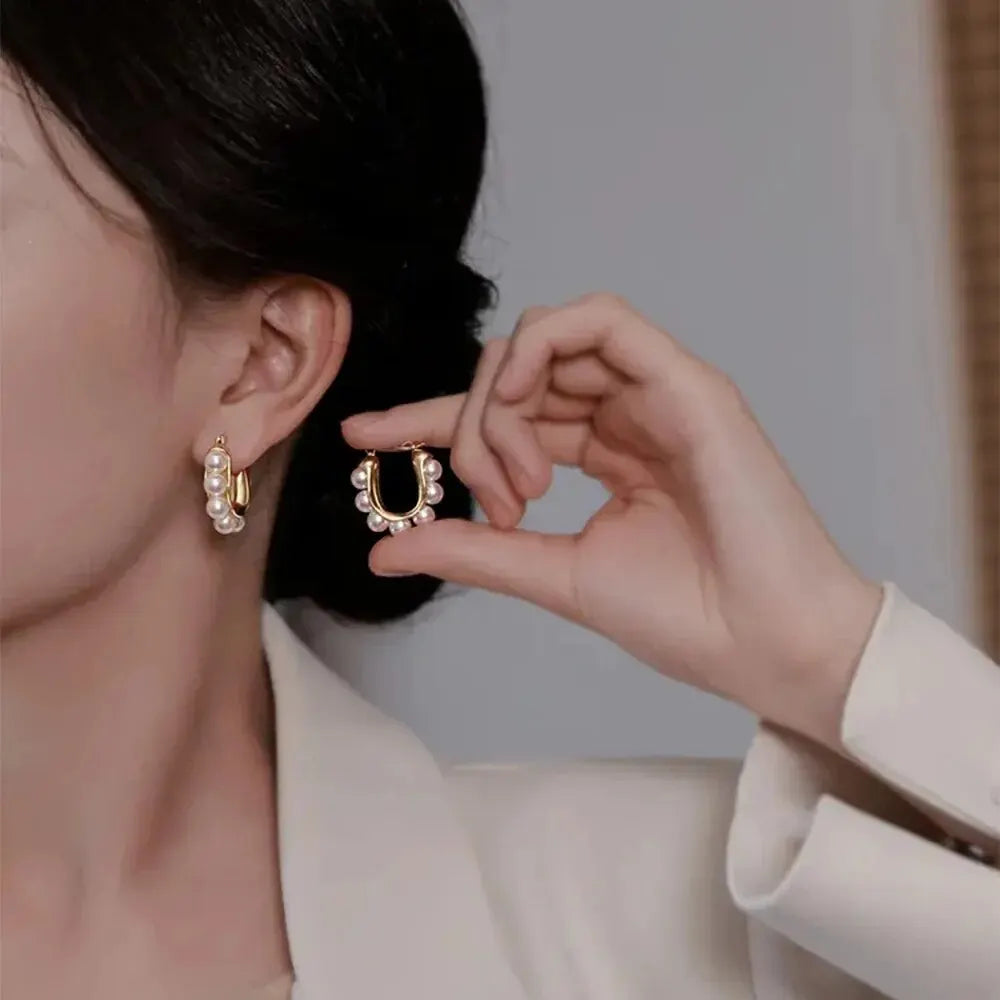 Elegant Hoop Earrings with Pearls
