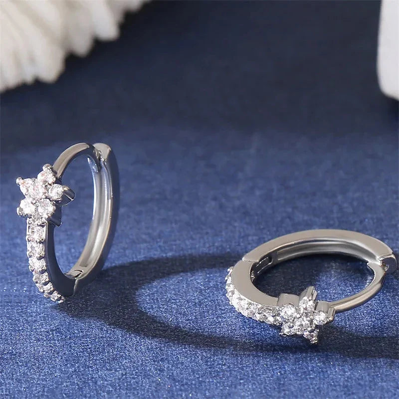 Star Zircon Hoop Earrings in Silver