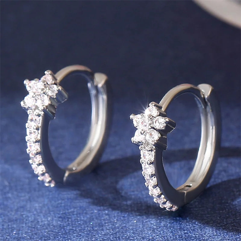 Star Zircon Hoop Earrings in Silver