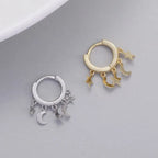 Star and Moon Dangle Hoop Earrings in silver