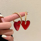 Women's Hoop Earrings Heart Gold