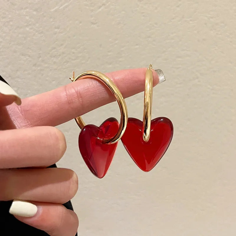 Women's Hoop Earrings Heart Gold