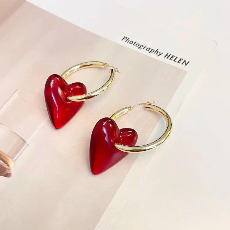 Women's Hoop Earrings Heart Gold