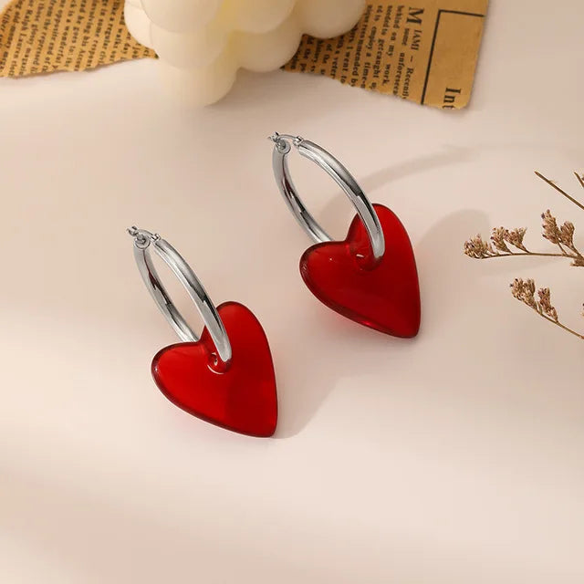 Women's Hoop Earrings Heart Silver