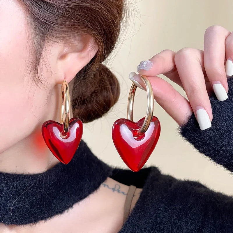 Women's Hoop Earrings Heart Gold