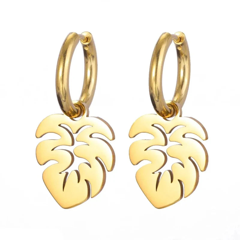Palm Leaf Hoop Earrings or