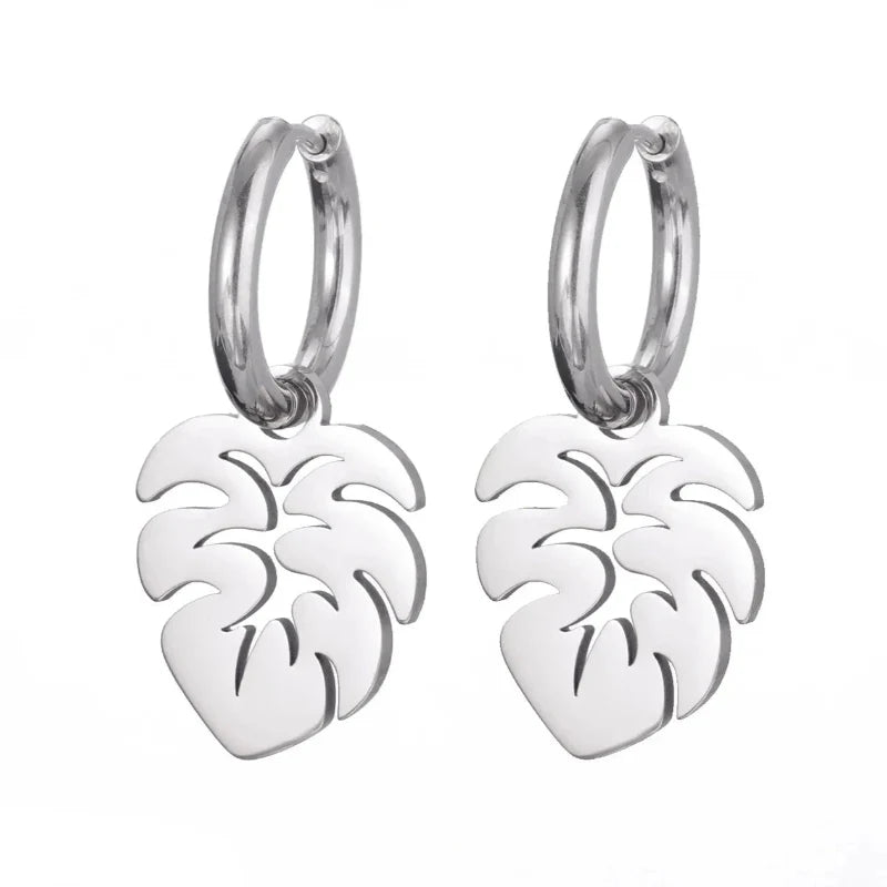 Palm Leaf Hoop Earrings silver