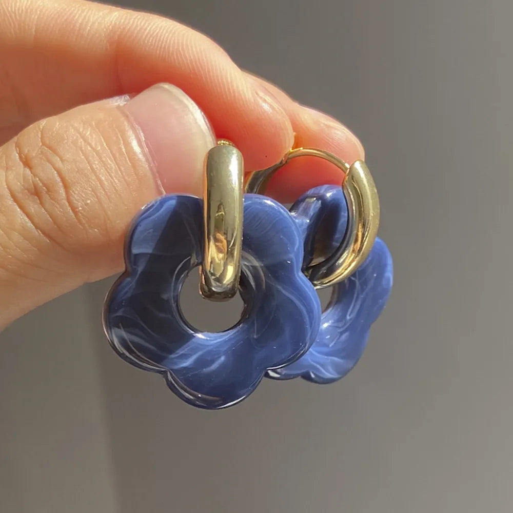 Flower Resin Hoop Earrings