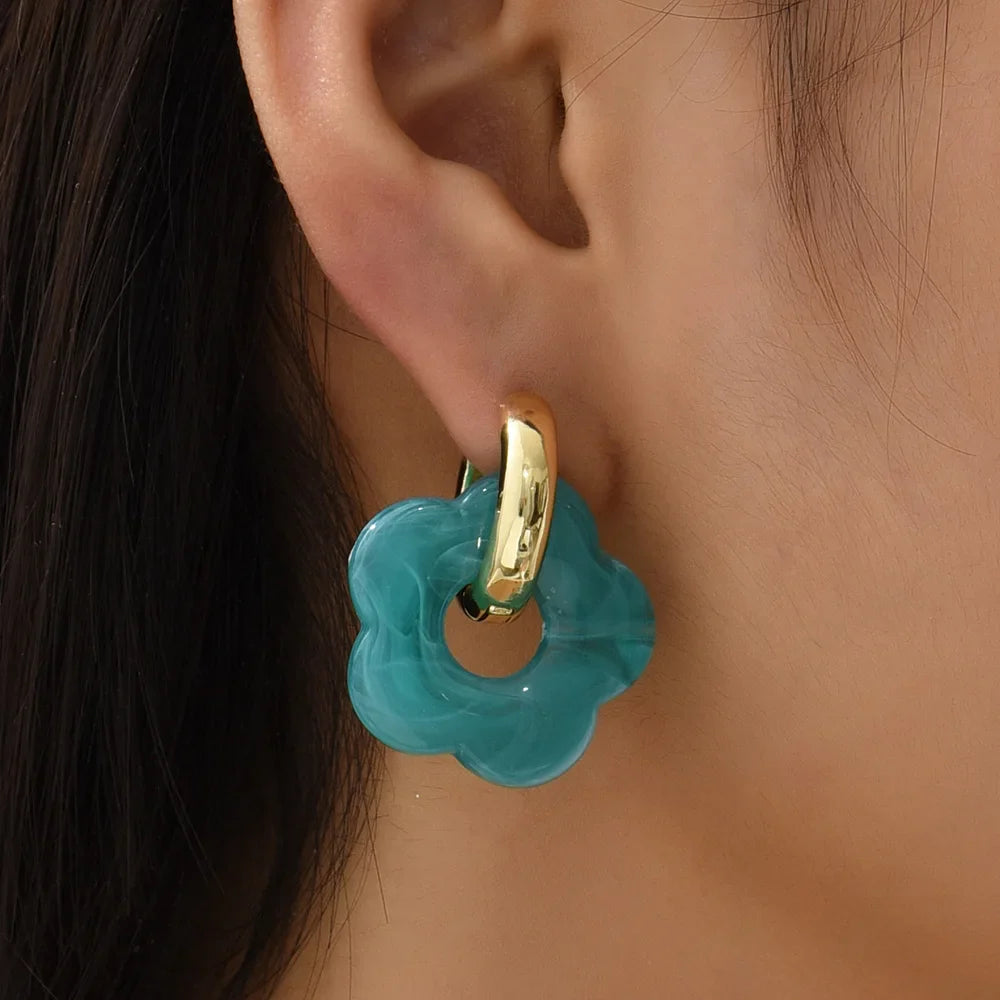 Flower Resin Hoop Earrings