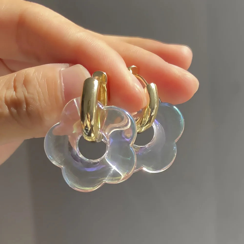 Flower Resin Hoop Earrings