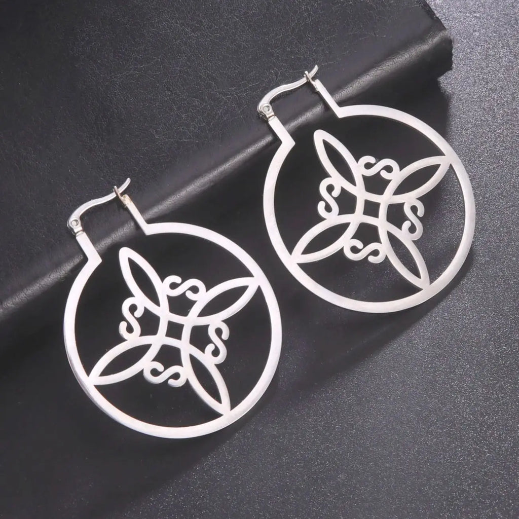 Wiccan Women's Protection Witch's Knot Hoop Earrings Silver