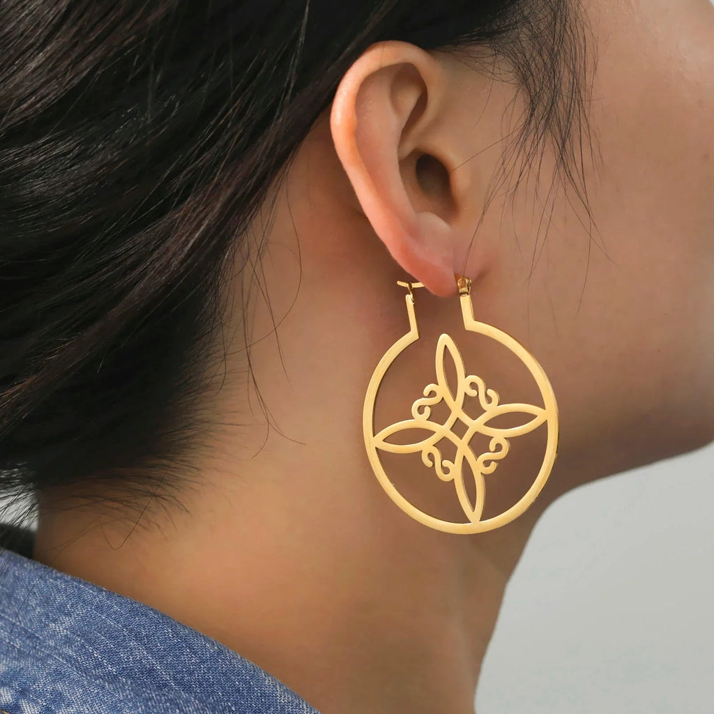 Wiccan Women's Protection Witch's Knot Hoop Earrings Gold
