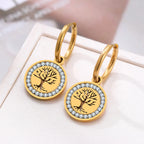 Tree of Life Dangling Hoop Earrings gold