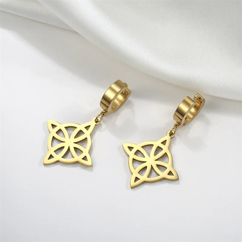 Witch's Knot Protection Wiccan Women’s Gold Dangle Hoop Earrings
