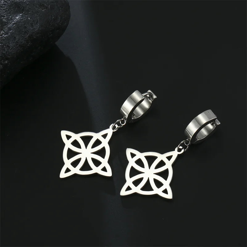 Witch's Knot Protection Wiccan Women’s Silver Dangle Hoop Earrings