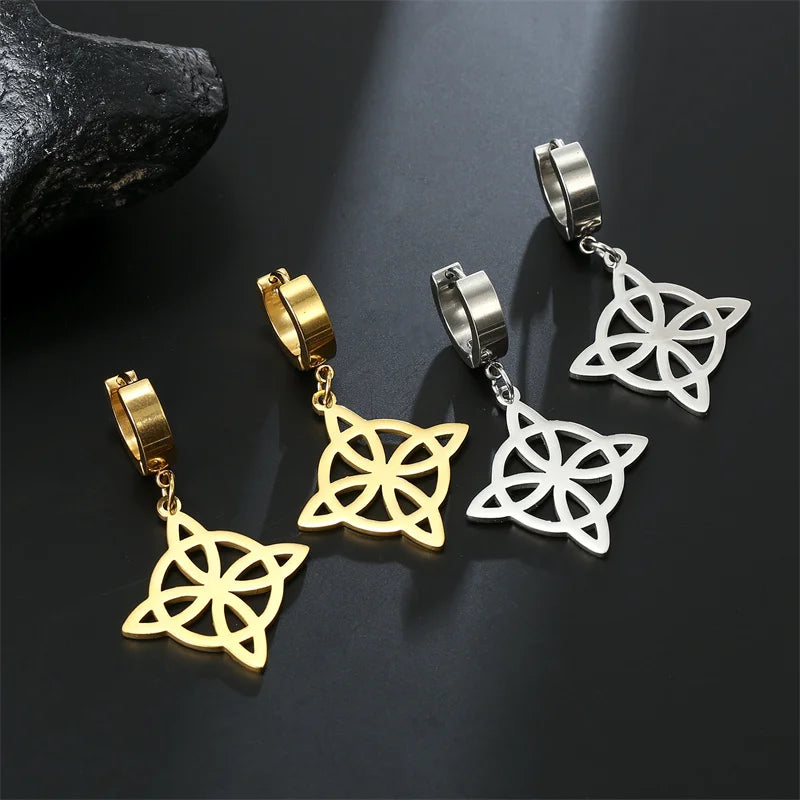Witch's Knot Protection Wiccan Women’s Gold Dangle Hoop Earrings
