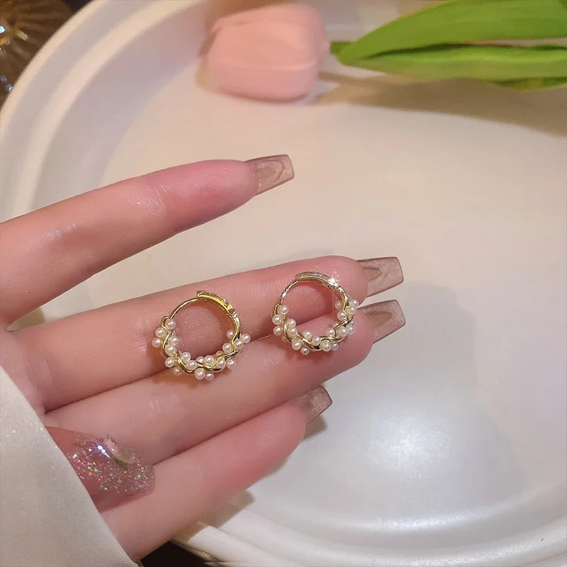 Women's Hoop Earrings with Gold Pearls