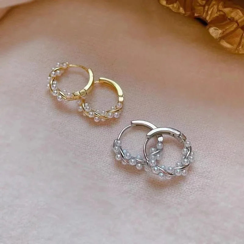 Women's Hoop Earrings with Silver Pearls