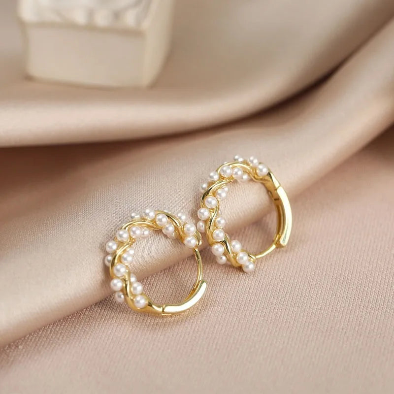 Women's Hoop Earrings with Gold Pearls