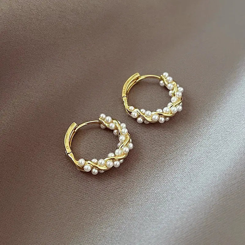 Women's Hoop Earrings with Gold Pearls
