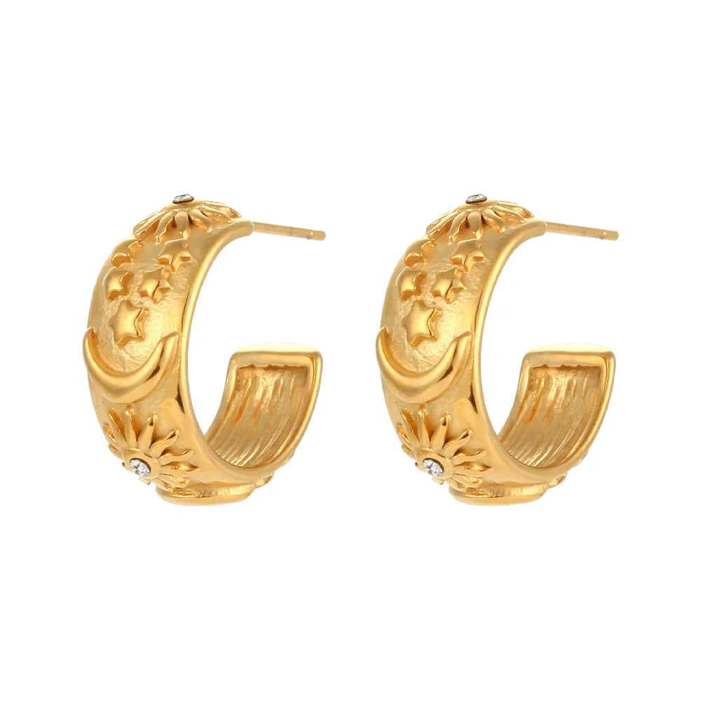 Retro Sun Hoop Earrings gold