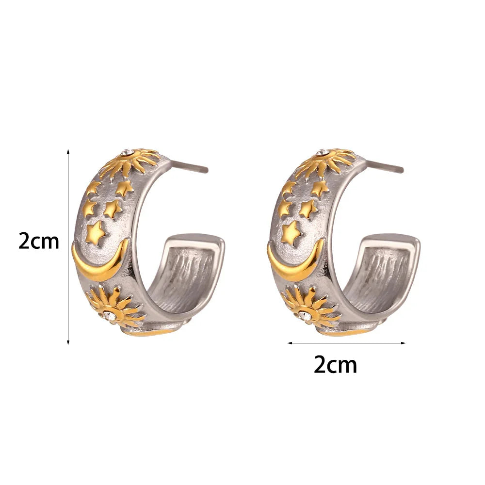 Retro Sun Hoop Earrings silver