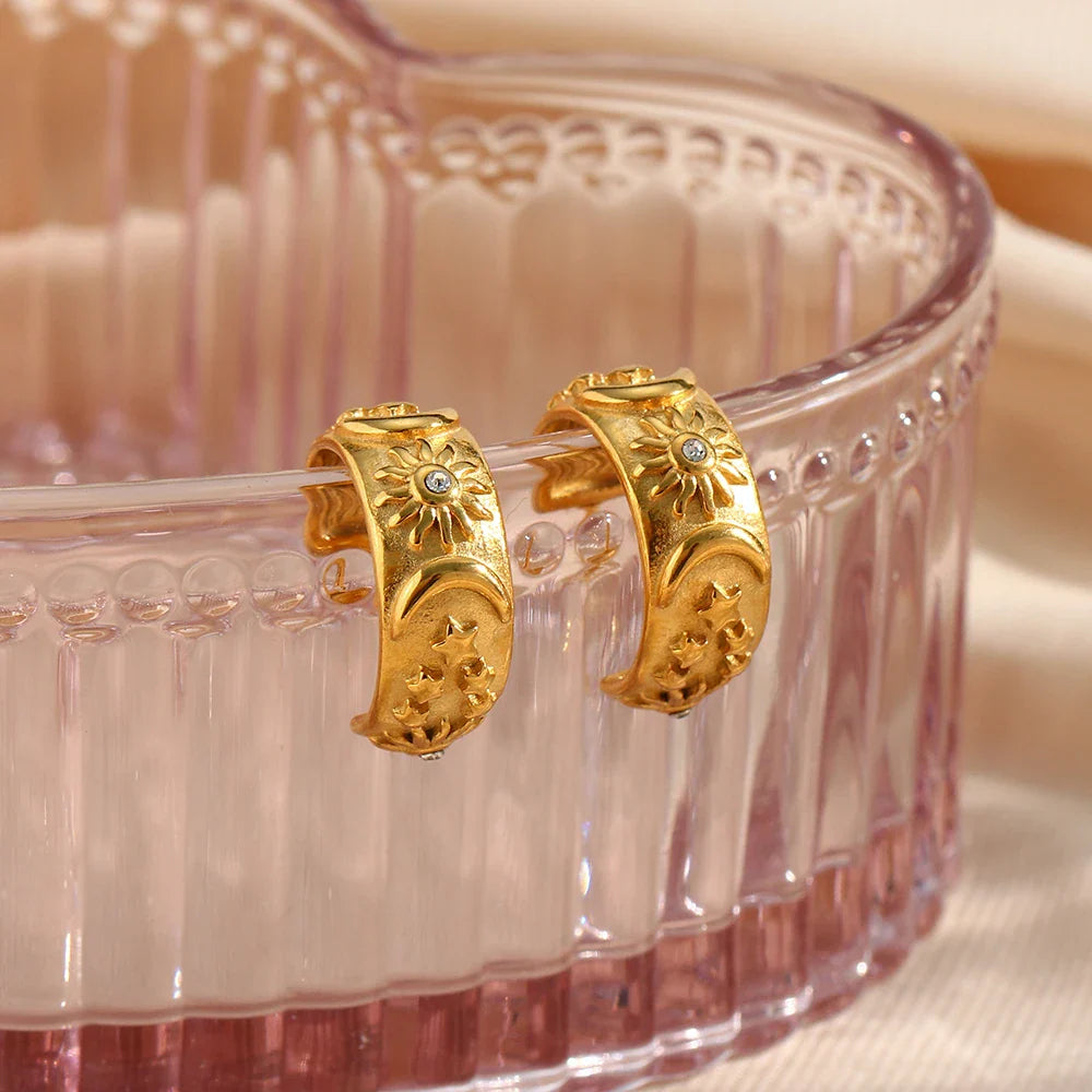 Retro Sun Hoop Earrings gold