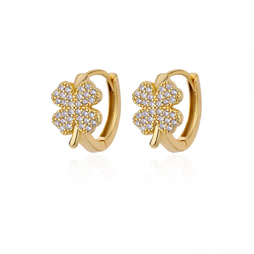 Four-Leaf Clover Zircon Hoop Earrings