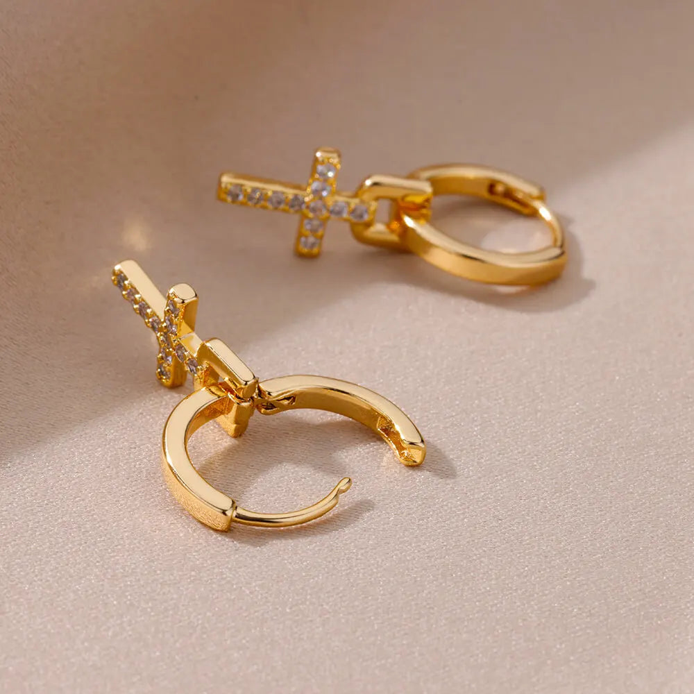 Women’s Cross Hoop Earrings gold