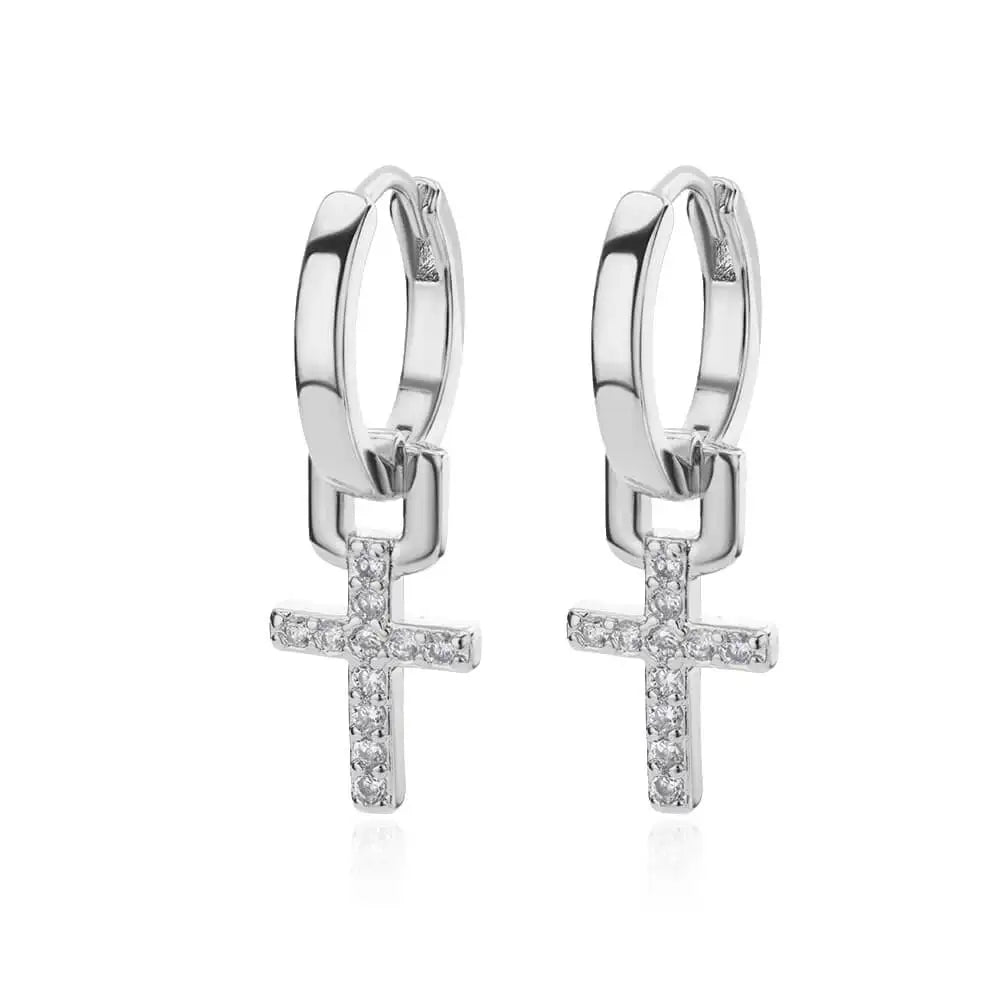 Women’s Cross Hoop Earrings silver
