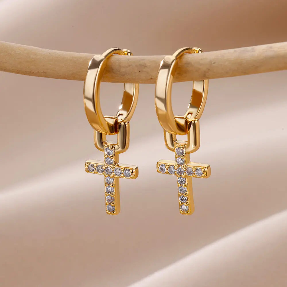 Women’s Cross Hoop Earrings gold