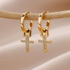 Women’s Cross Hoop Earrings gold